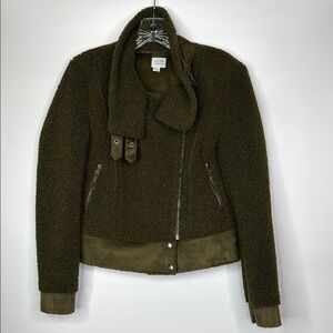 Peyton Jensen Olive Green Sherpa Faux Suede Moto Jacket Size Small